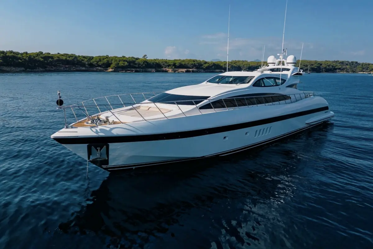 Mangusta 105, flybridge — Yacht Hire Marbella, Marbella. Mangusta 105 — 31m