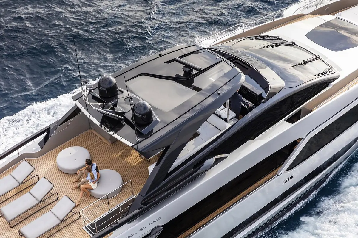 Riva 90, aft deck — Yacht Hire Marbella, Marbella. Riva 90 — 28.5m