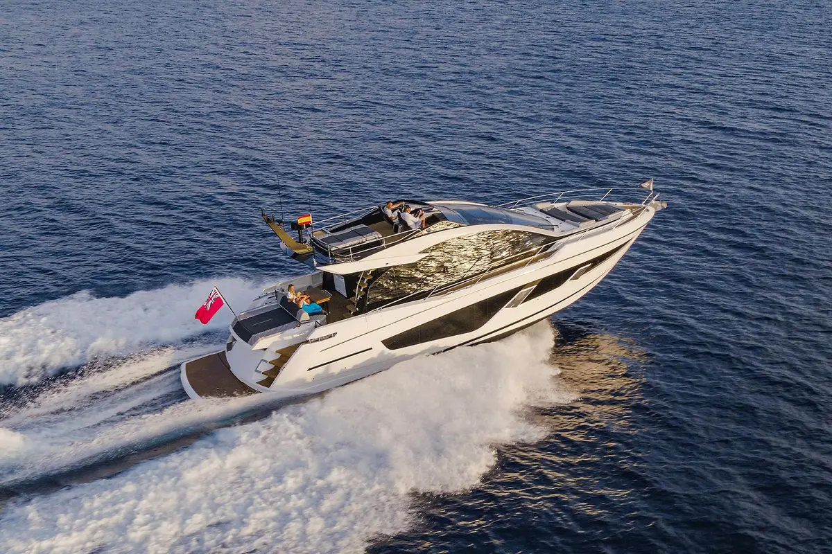 Sunseeker 65 Sport, aft deck — Yacht Hire Marbella, Marbella. Sunseeker 65 Sport — 20m